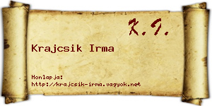 Krajcsik Irma névjegykártya